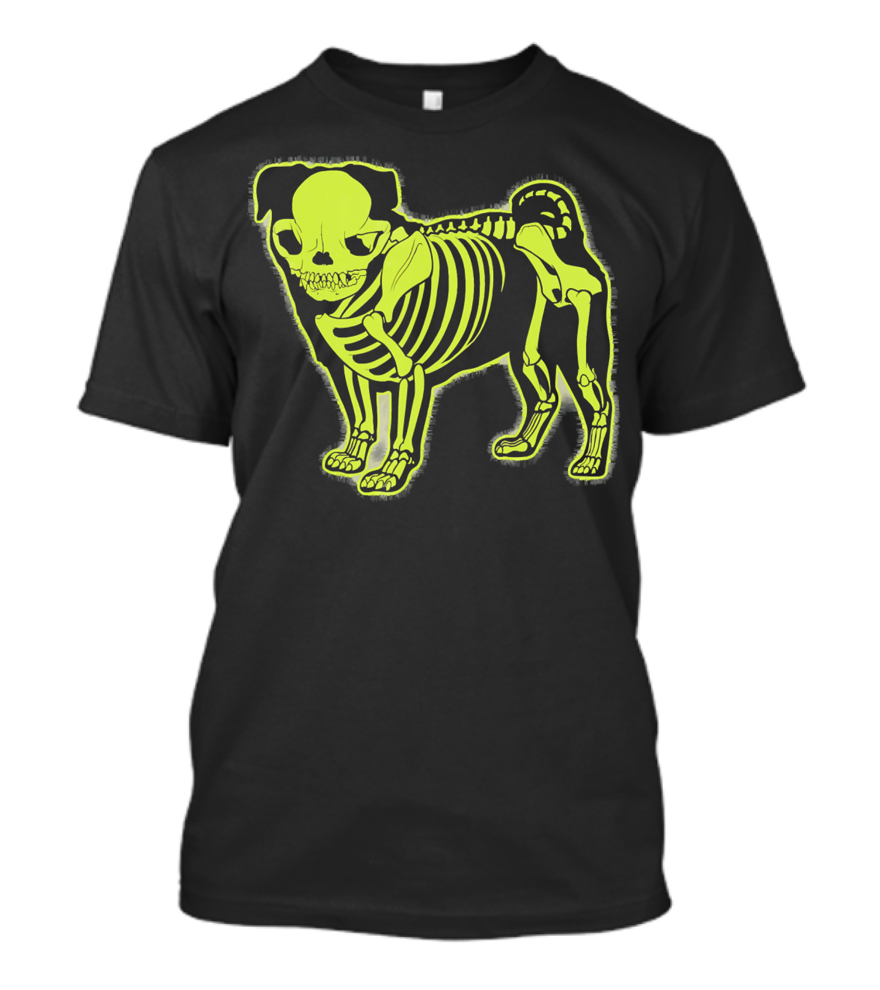 Pug Skeleton Neon Glow Canine Bones T-Shirt