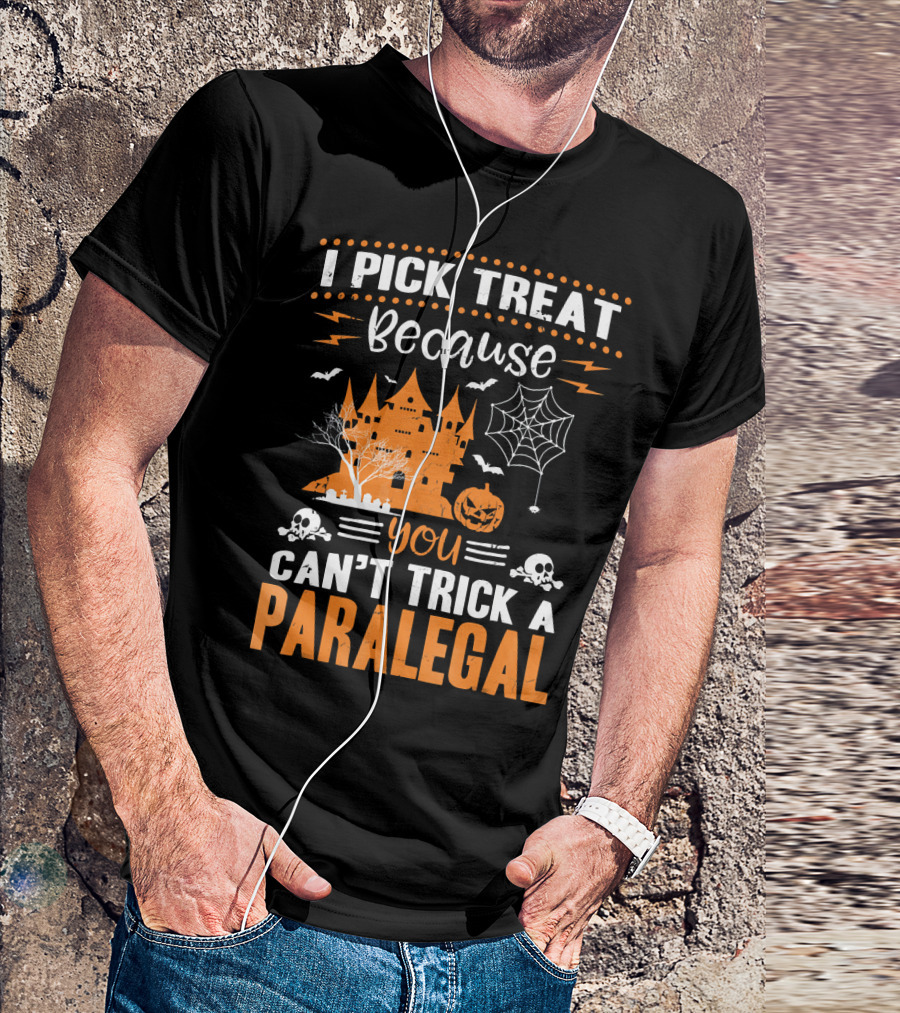 I Pick Treat Because You Can't Trick A Paralegal Halloween Castle Pumpkin Skulls T-Shirt