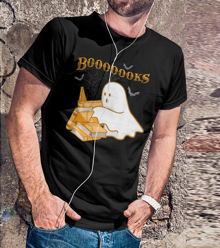 Booooooks Ghost Reading Bat Halloween Teacher T-Shirt