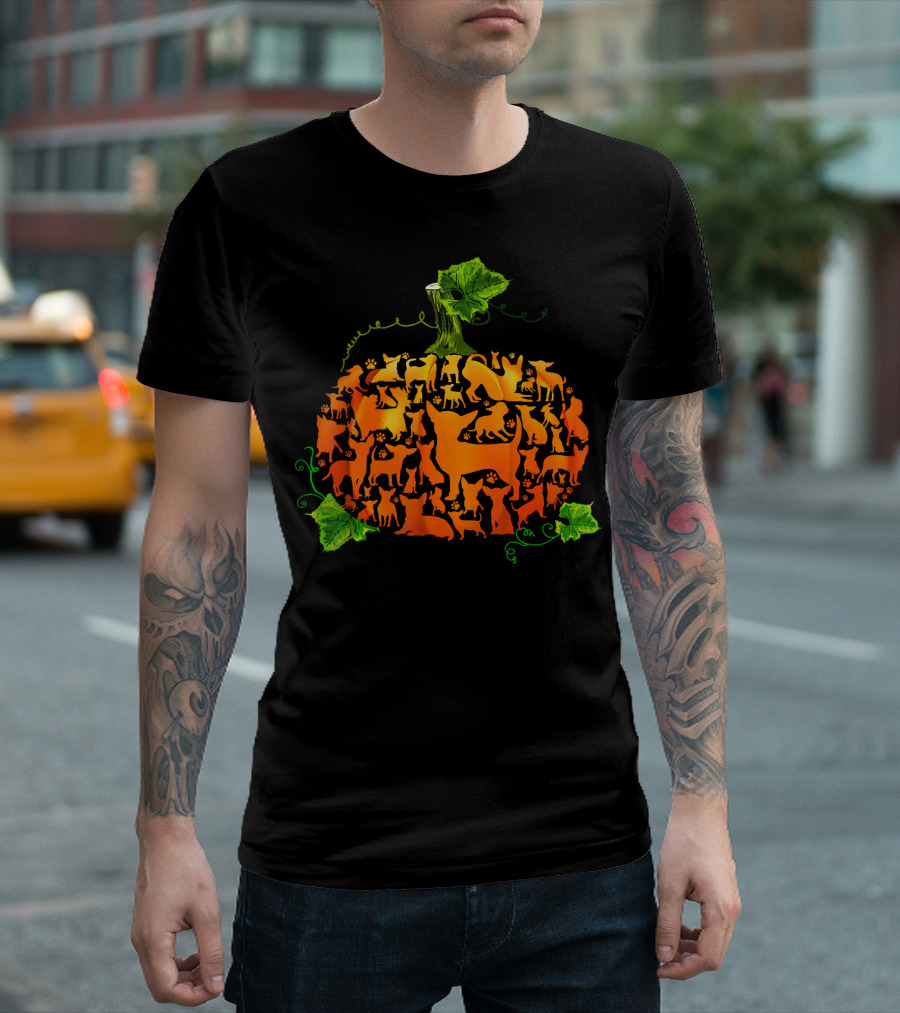 Pumpkin Chihuahua Dog Silhouette Collage T-Shirt