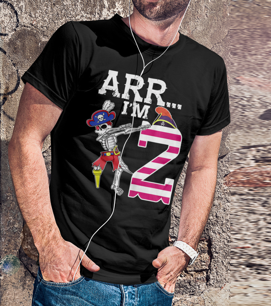 ARR Im 2 Pirate Skeleton Dab 2nd Birthday Party Kids T-Shirt