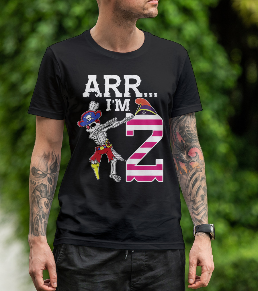 ARR Im 2 Pirate Skeleton Dab 2nd Birthday Party Kids T-Shirt