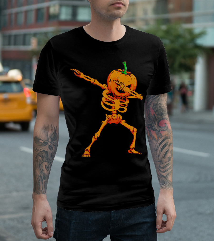 Dabbing Skeleton Pumpkin Halloween Dance T-Shirt