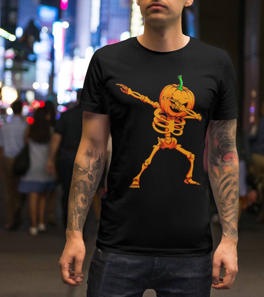 Dabbing Skeleton Pumpkin Halloween Dance T-Shirt