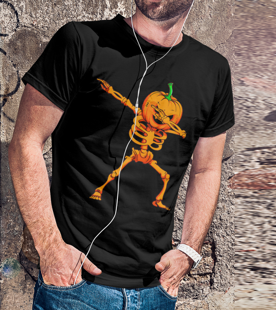 Dabbing Skeleton Pumpkin Halloween Dance T-Shirt