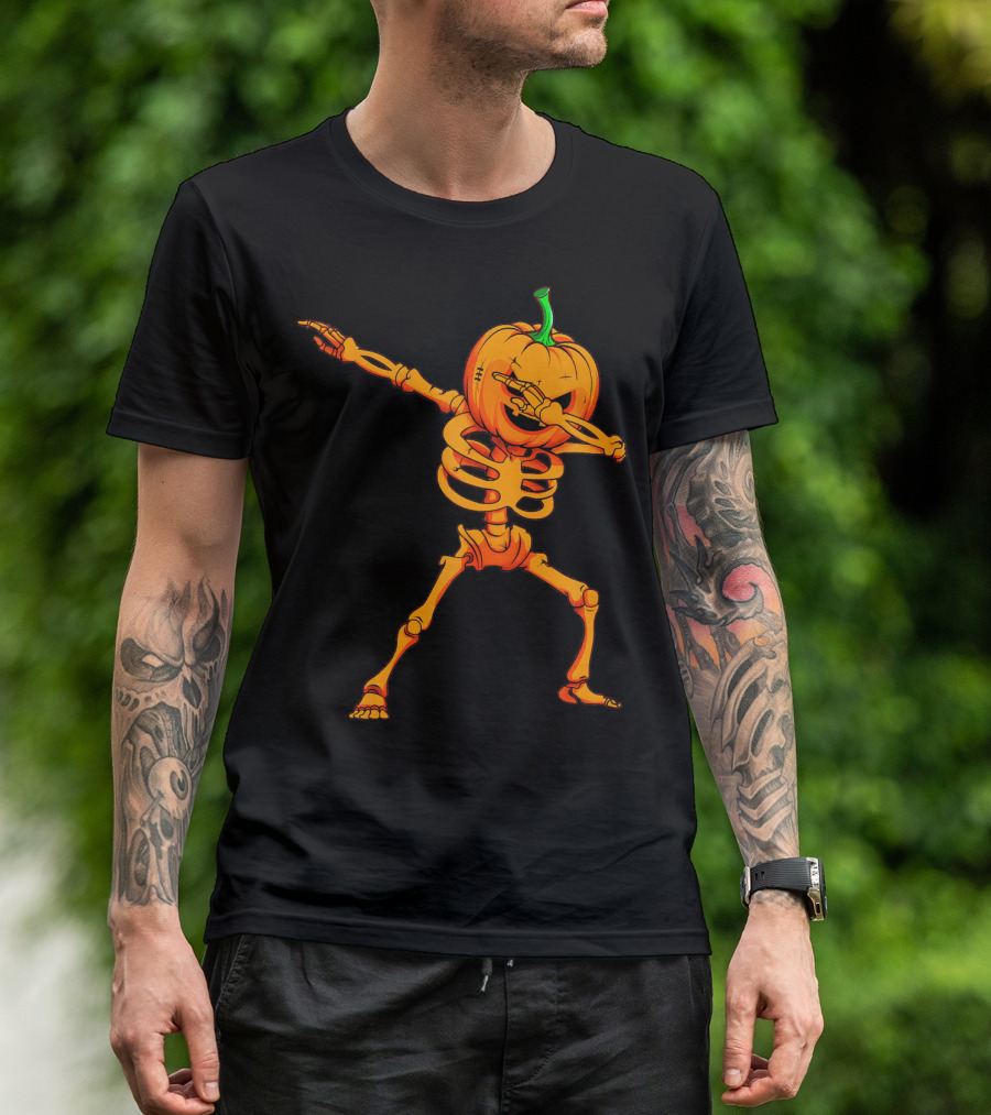 Dabbing Skeleton Pumpkin Halloween Dance T-Shirt