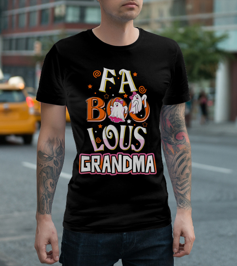 FA BOO Lous Grandma Ghosts With Bows Spirals And Stars T-Shirt
