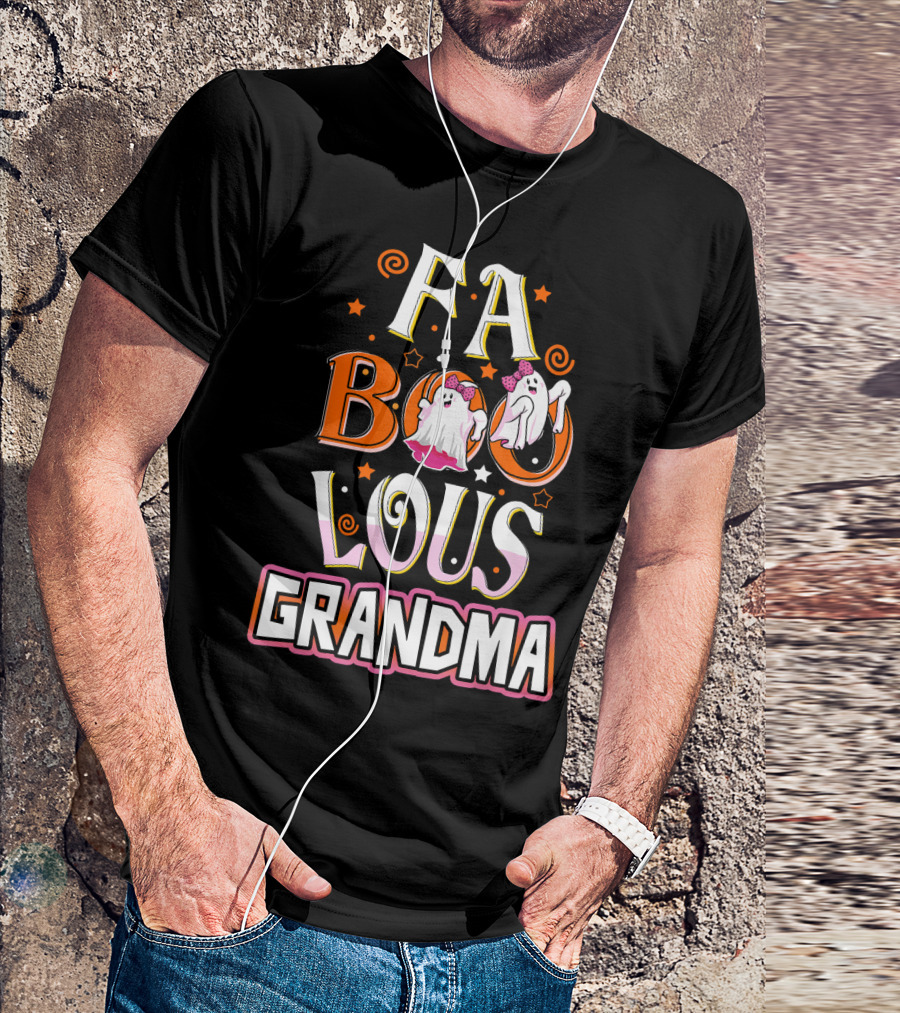 FA BOO Lous Grandma Ghosts With Bows Spirals And Stars T-Shirt