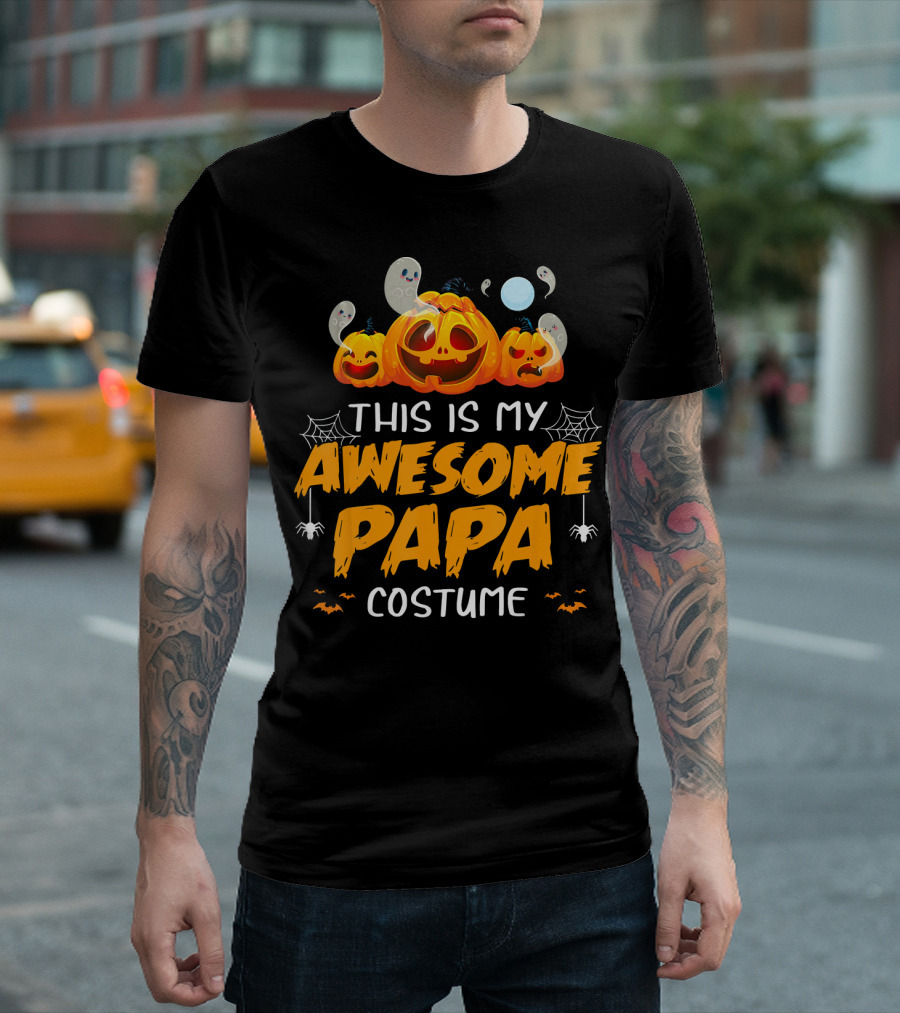This Is My Awesome Papa Costume Funny Halloween Pumpkins Spiders Ghosts Bats T-Shirt