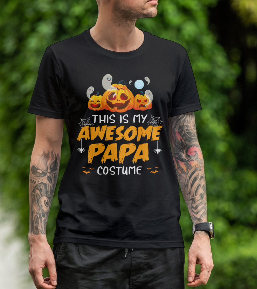 This Is My Awesome Papa Costume Funny Halloween Pumpkins Spiders Ghosts Bats T-Shirt