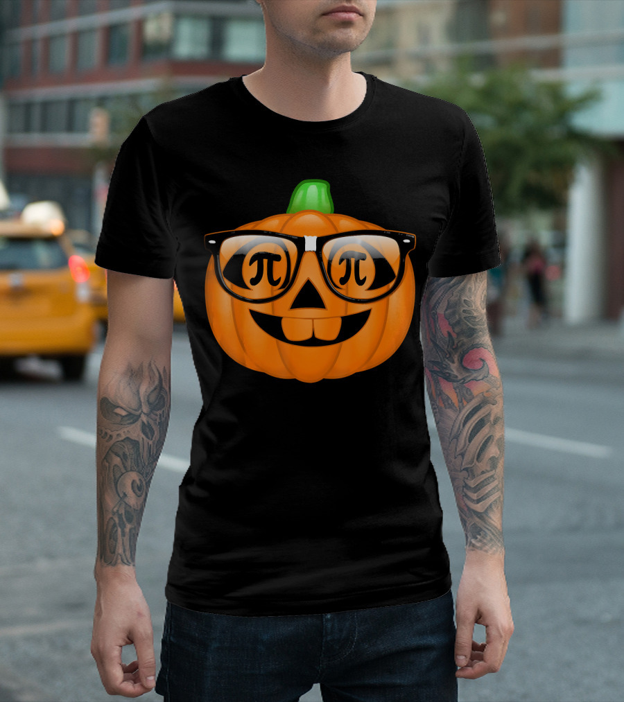 Pi Math Nerdy Pumpkin with Glasses Emoji T-Shirt