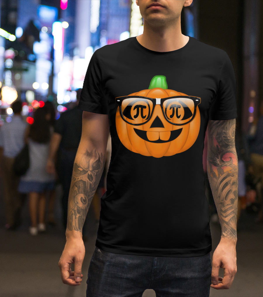Pi Math Nerdy Pumpkin With Glasses Emoji T-Shirt