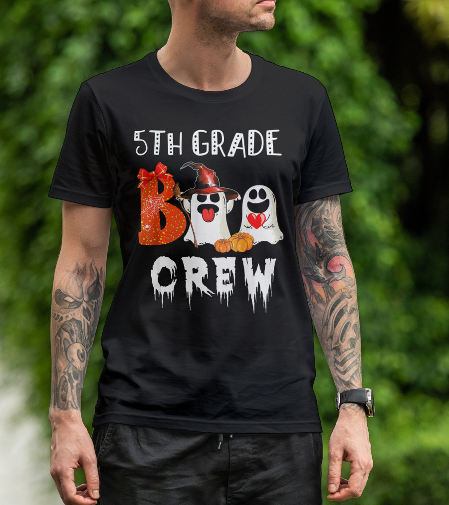 5Th Grade Boo Crew Halloween Ghosts With Witch Hat And Pumpkins T-Shirt