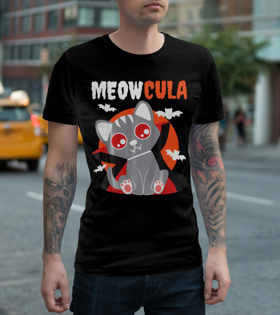 MEOWCULA Vampire Cat Halloween Dracula Bats T-Shirt