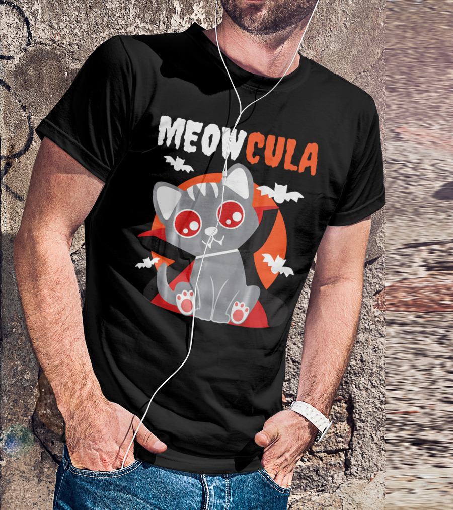 MEOWCULA Vampire Cat Halloween Dracula Bats T-Shirt