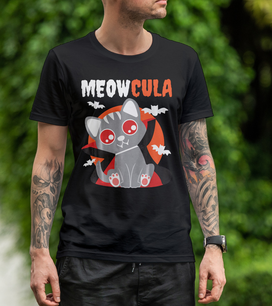 MEOWCULA Vampire Cat Halloween Dracula Bats T-Shirt