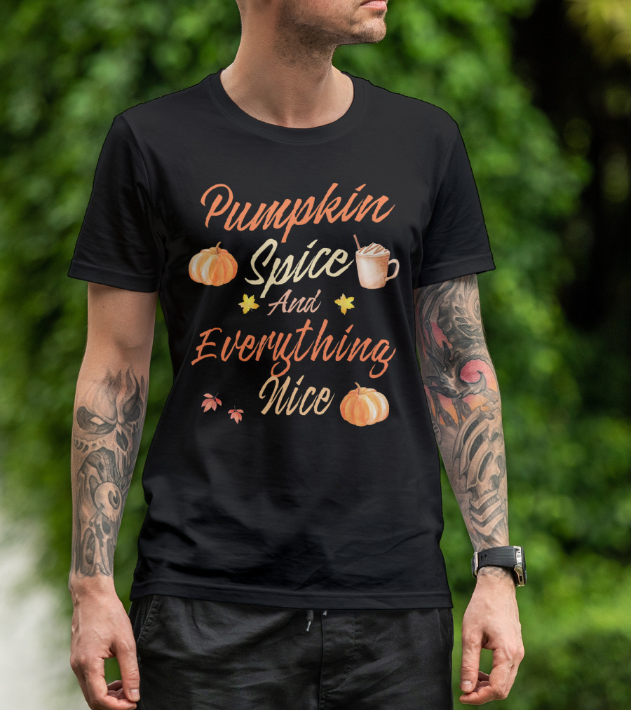 Pumpkin Spice And Everything Nice Autumn Pumpkins Leaves Coffee Cup T-Shirt