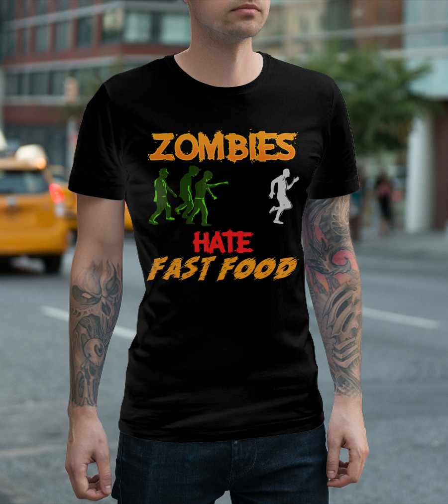 Zombies Hate Fast Food Fleeing from Funny Zombi Chase T-Shirt