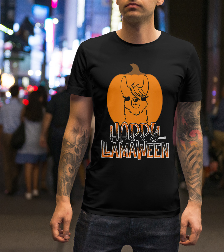 Happy Llamaween Funny Pumpkin Halloween Llama T-Shirt