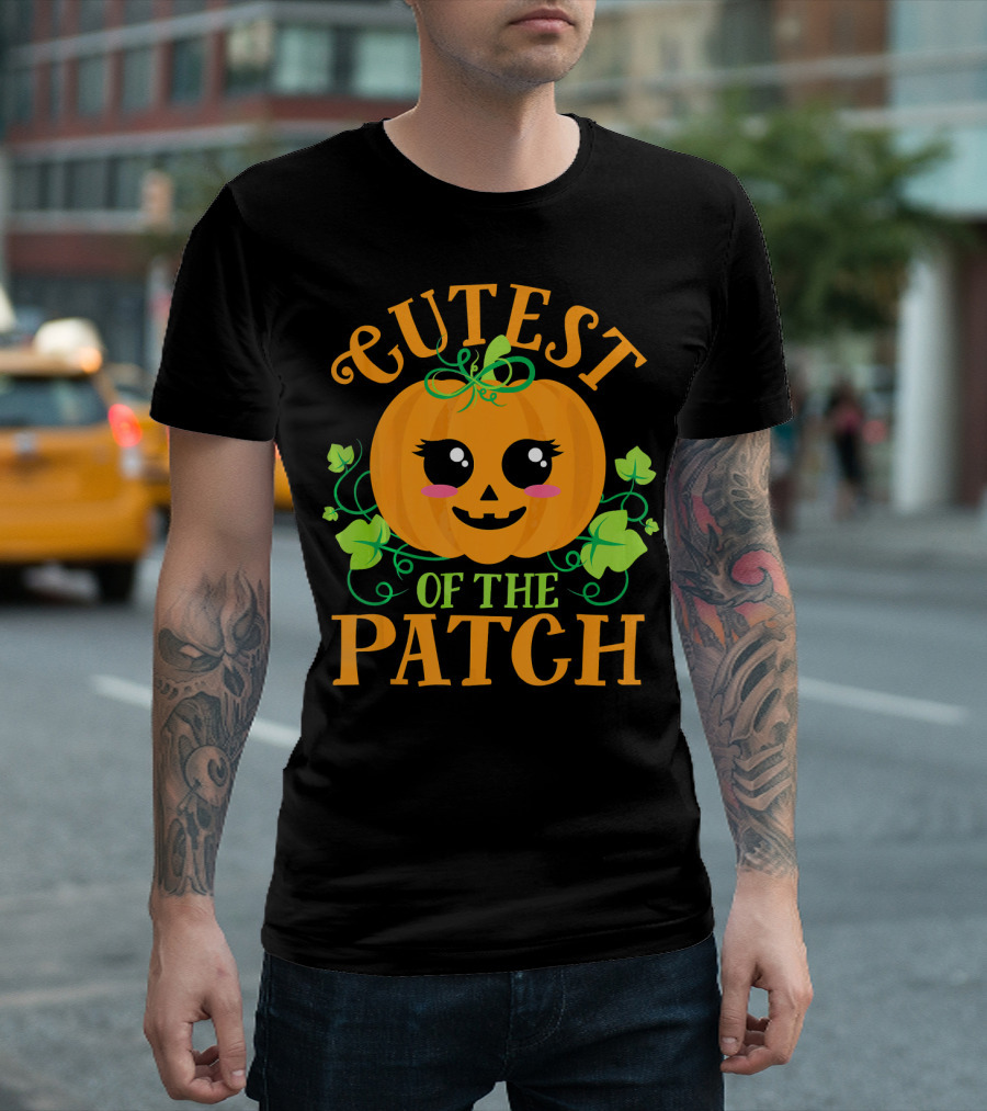 Cutest Pumpkin of the Patch Halloween Smiling Face with Green Vines T-Shirt