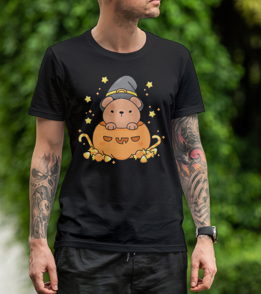 Kawaii Bear Witch Hat Pumpkin Candy Stars Japanese T-Shirt