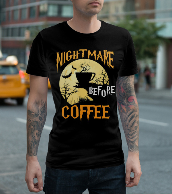 Nightmare Before Coffee Halloween Moon Bat And Tree T-Shirt
