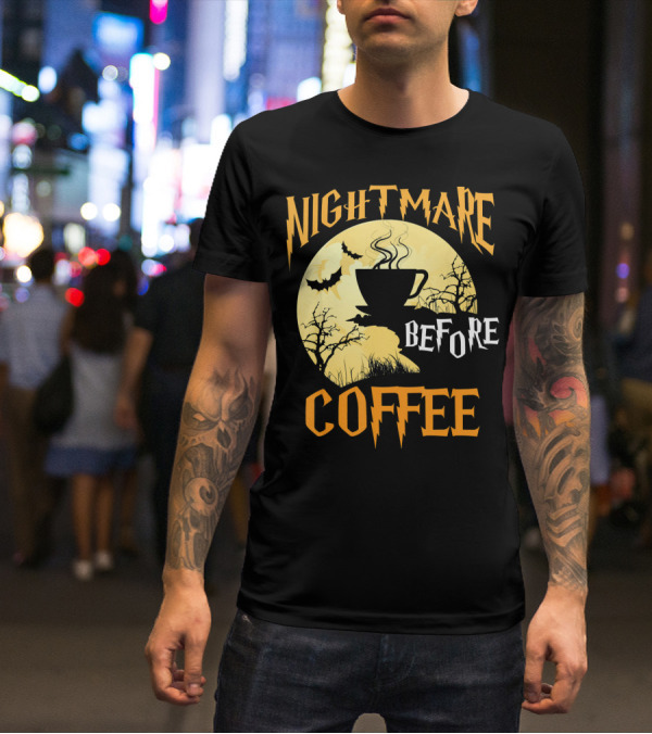 Nightmare Before Coffee Halloween Moon Bat And Tree T-Shirt