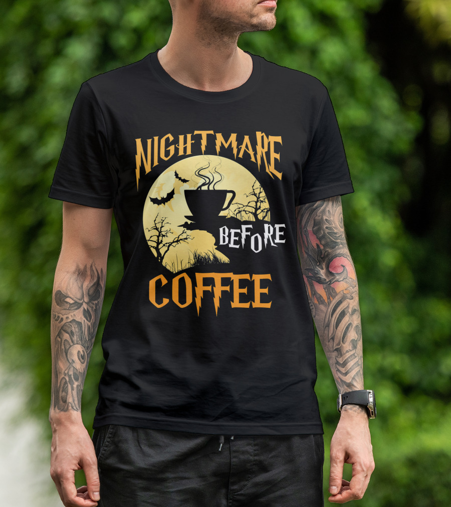 Nightmare Before Coffee Halloween Moon Bat And Tree T-Shirt