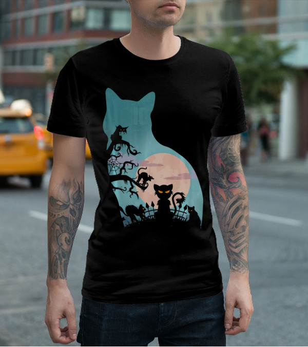 Scary Cat Lovers Halloween Creepy Moonlit T-Shirt