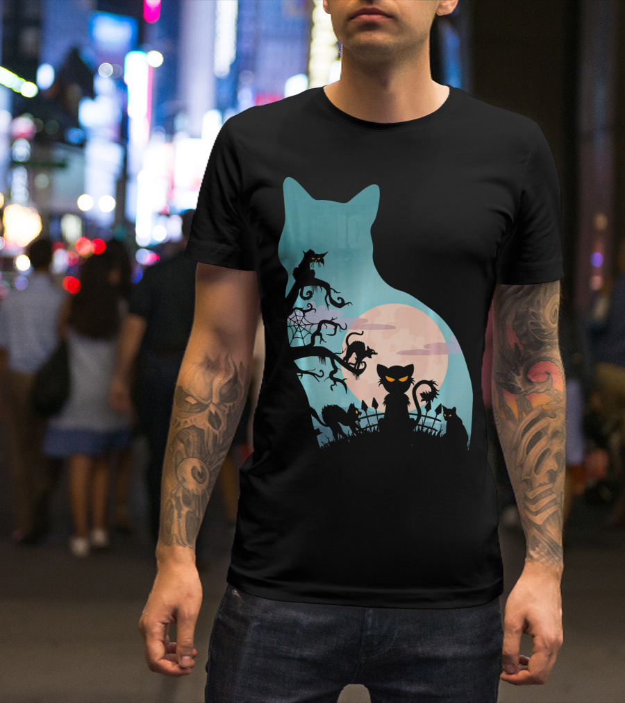 Scary Cat Lovers Halloween Creepy Moonlit T-Shirt