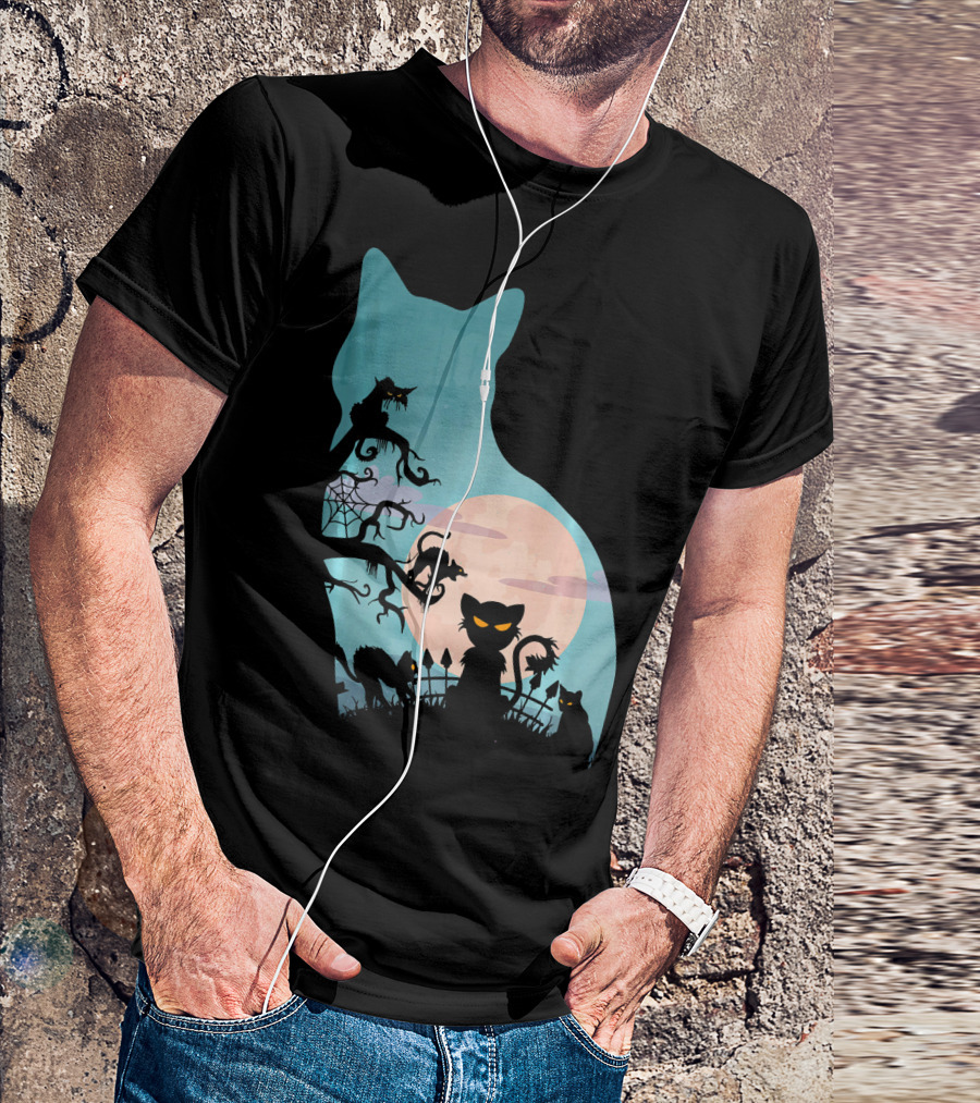 Scary Cat Lovers Halloween Creepy Moonlit T-Shirt