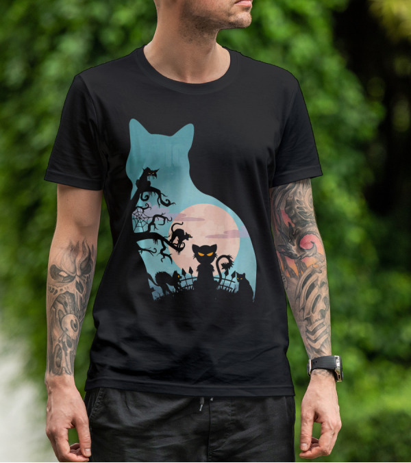 Scary Cat Lovers Halloween Creepy Moonlit T-Shirt