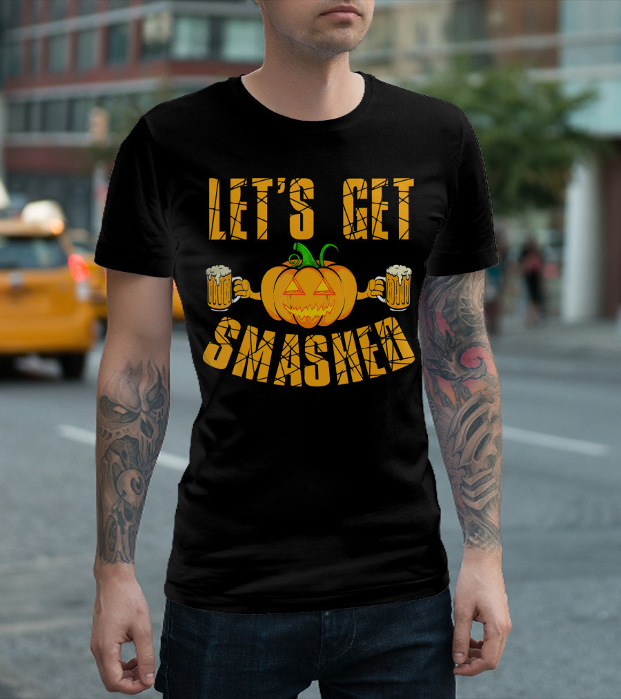 LET'S GET SMASHED PUMPKIN WITH BEER MUGS HALLOWEEN T-Shirt