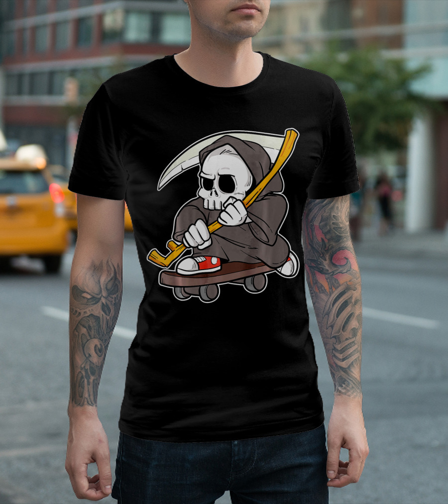 Funny Grim Reaper Skater Skateboard Reaper Skate Or Die T-Shirt
