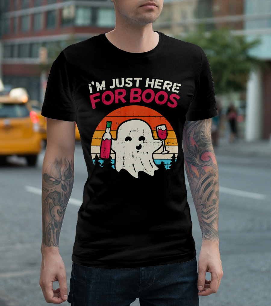 I'm Just Here for Boos Retro Ghost Wine Vintage T-Shirt