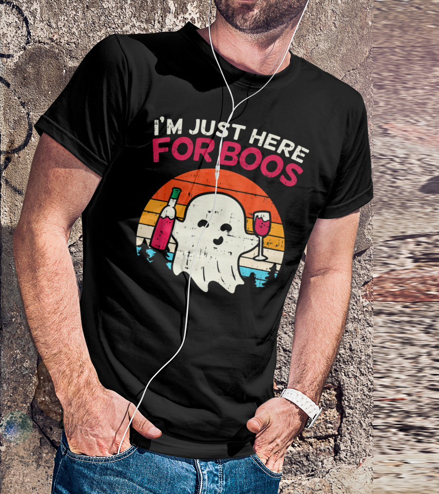 I'm Just Here For Boos Retro Ghost Wine Vintage T-Shirt