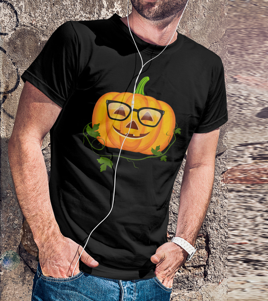 Nerdy Glasses Pumpkin Emoji With Vines T-Shirt