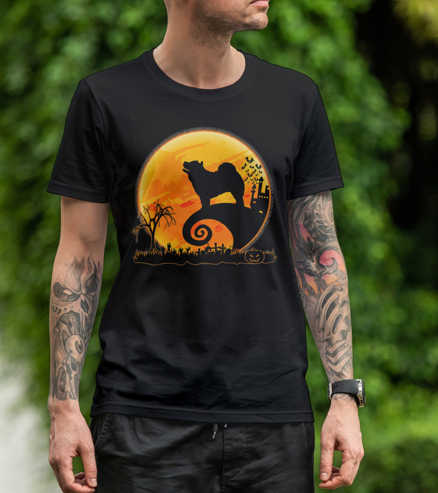 Chow Chow Dog Halloween Moon Silhouette Jack-O'-Lantern T-Shirt