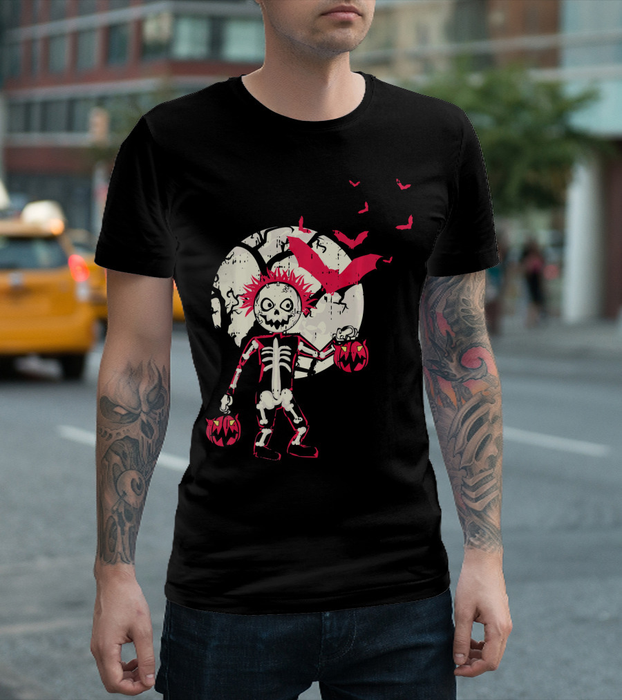 Zombie Skeleton Moon Bats Pumpkin Cool T-Shirt