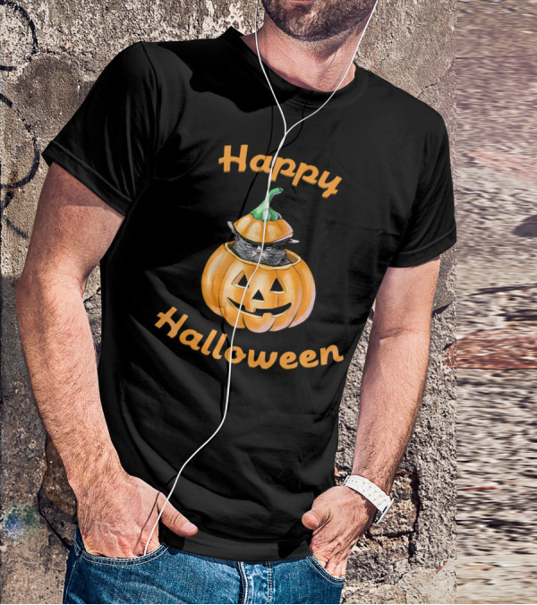 Happy Halloween Funny Cat In Pumpkin T-Shirt