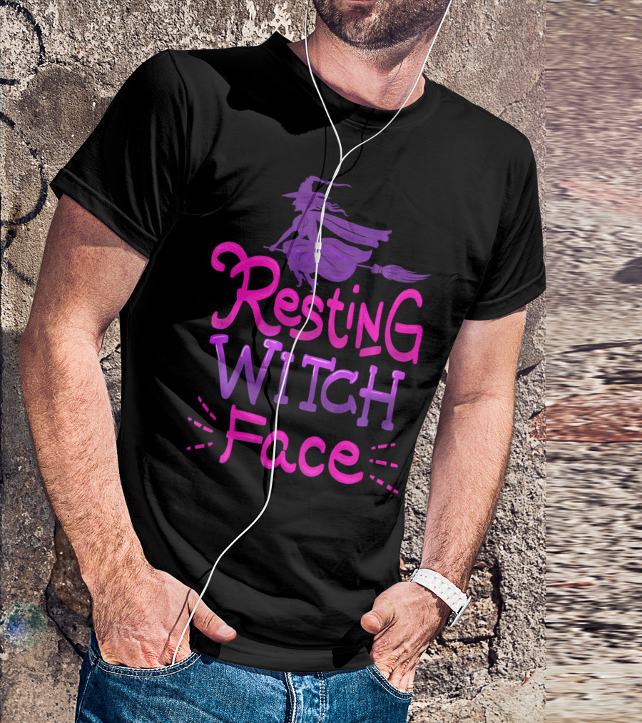Resting Witch Face Halloween Broomstick T-Shirt