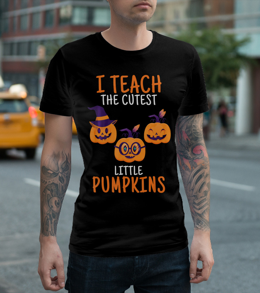 I Teach The Cutest Little Pumpkins Halloween Themed Pumpkins with Hats and Glasses T-Shirt