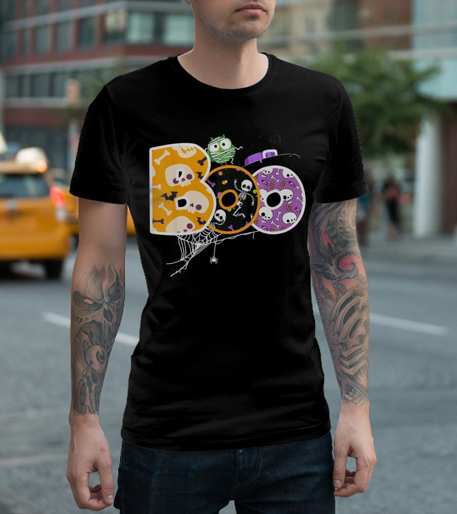 Boo Halloween Skeleton Spider Web Mummy Spooky T-Shirt