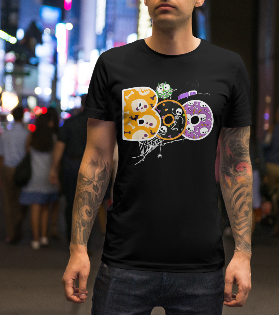 Boo Halloween Skeleton Spider Web Mummy Spooky T-Shirt