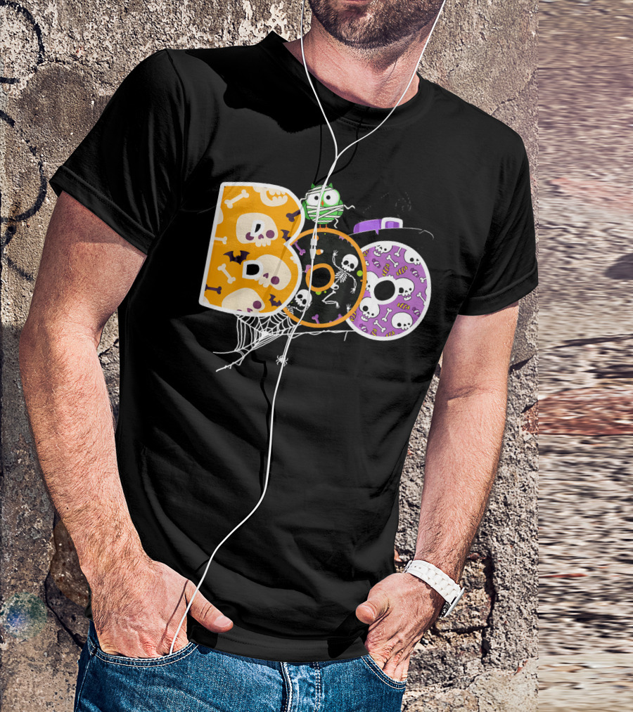 Boo Halloween Skeleton Spider Web Mummy Spooky T-Shirt