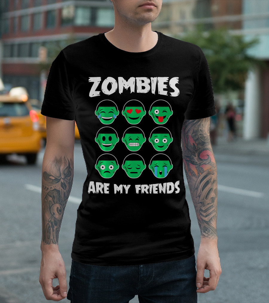 Zombies Are My Friends Funny Zombie Emoji Collection T-Shirt