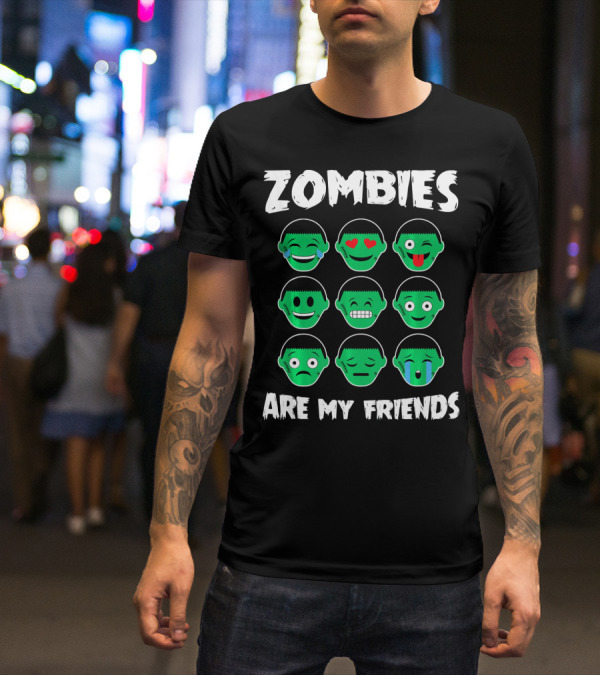 Zombies Are My Friends Funny Zombie Emoji Collection T-Shirt