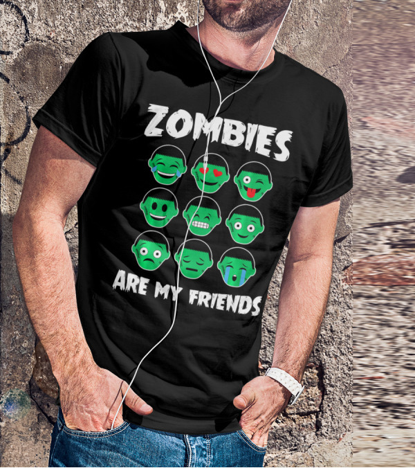 Zombies Are My Friends Funny Zombie Emoji Collection T-Shirt