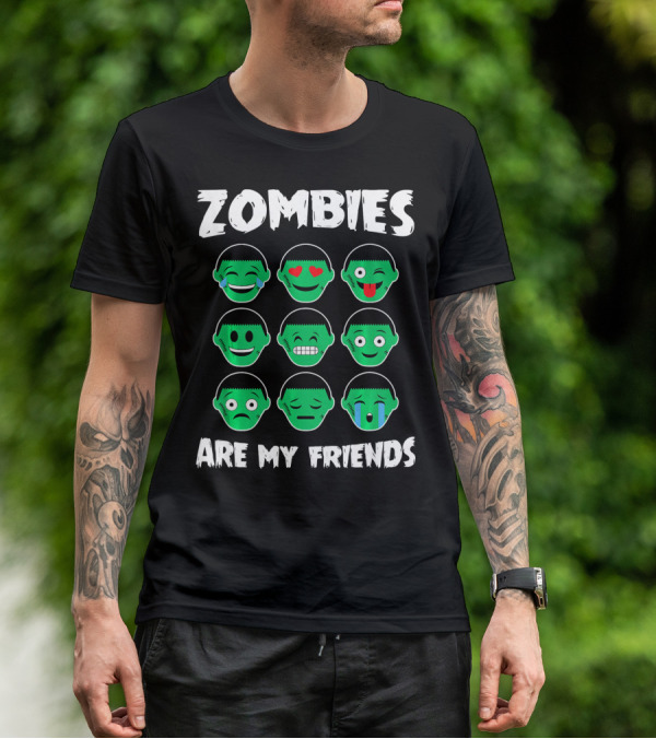 Zombies Are My Friends Funny Zombie Emoji Collection T-Shirt