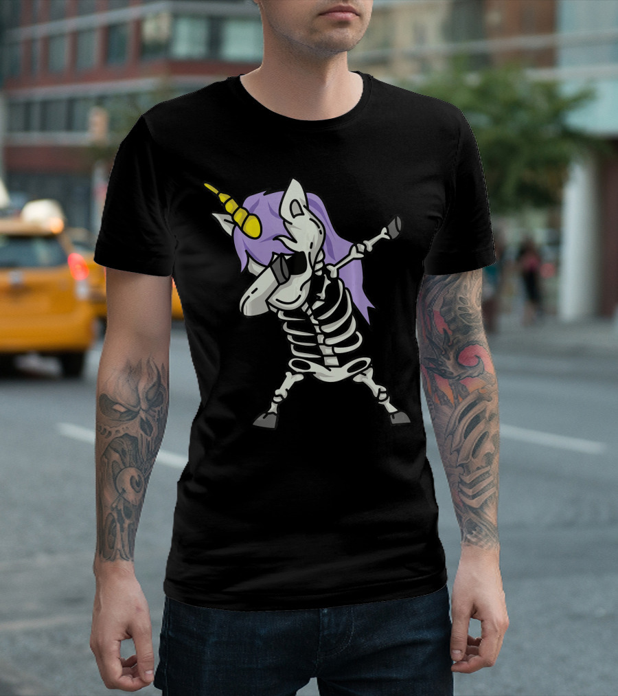 Skeleton Unicorn Dabbing Scary Cool Halloween Co T-Shirt